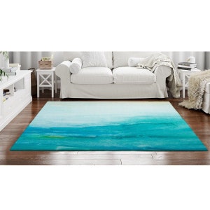 Blue Painting Brush Art Rug Water Color Area Rugs Aqua Area Rugs White To Blue Rug Gradient Blue Strokes Rugs
