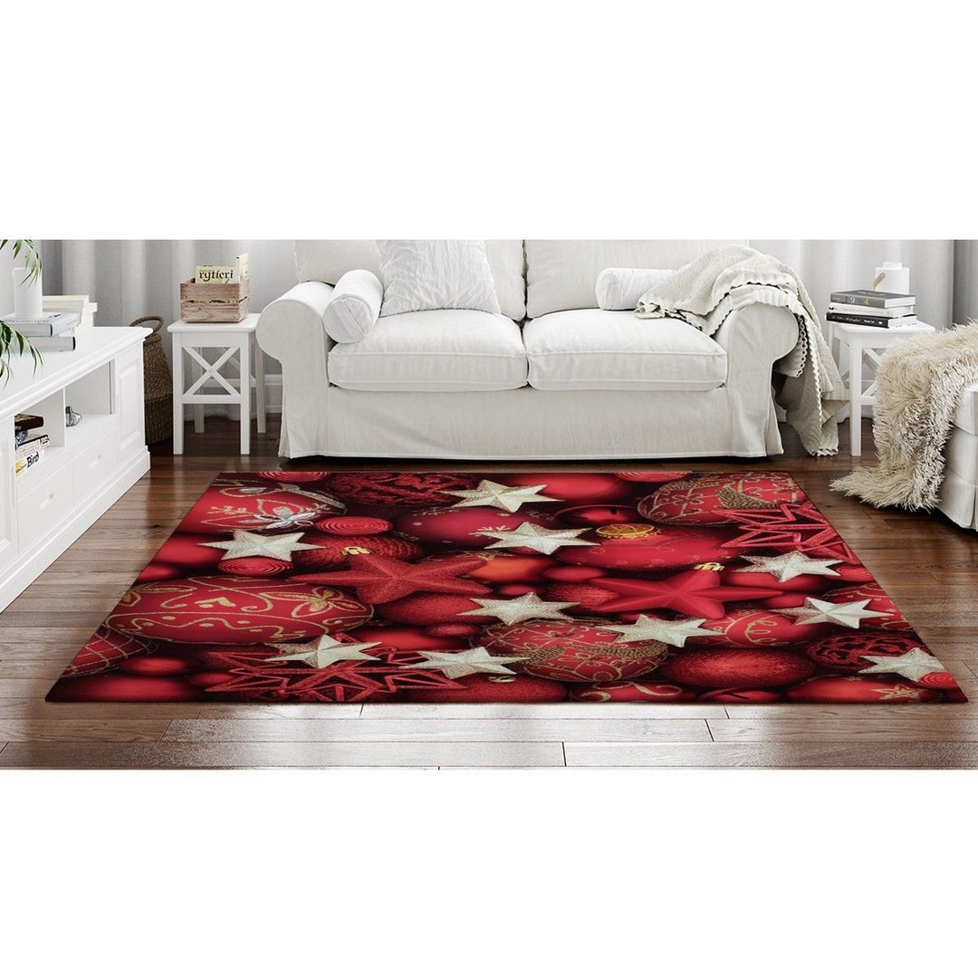 Ornament Pattern Rug Christmas Ornaments Rugs Christmas Baubles and Stars Area Rug Red and ...