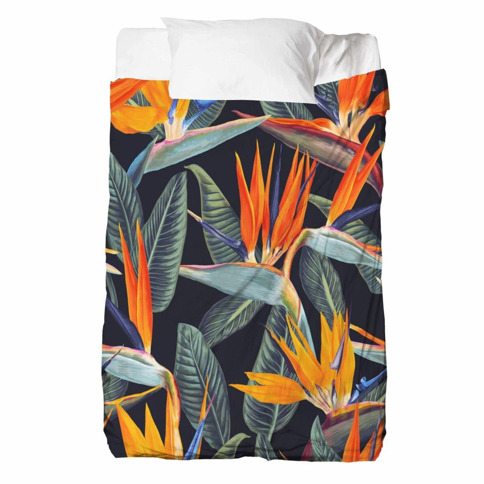 Birds of Paradise Bed Sheet Orange Floral Bedding Tropical Etsy