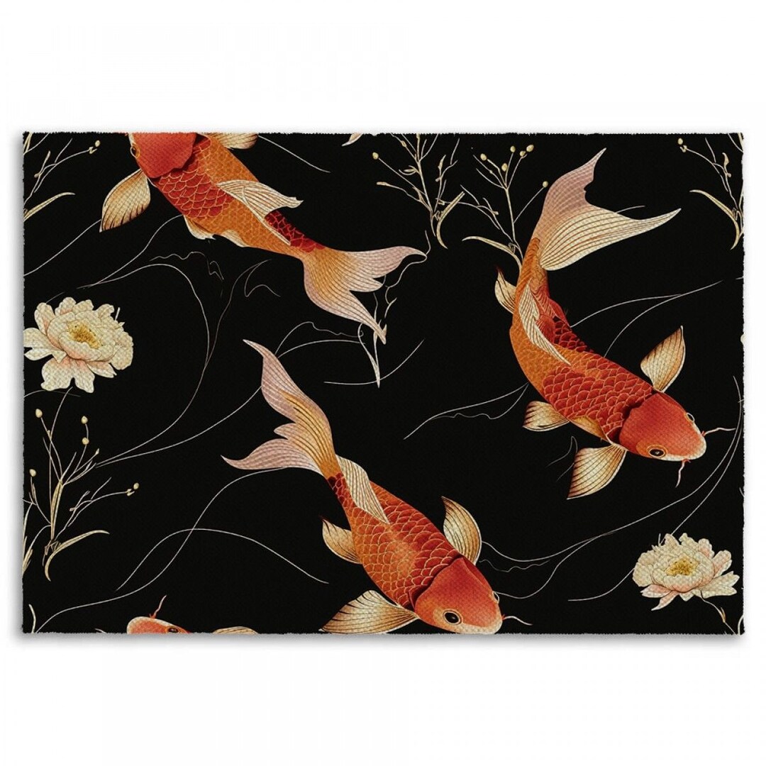 Chinoiserie Koi Fish Rug, Black and Orange (indoor Area, Multiple Sizes ...