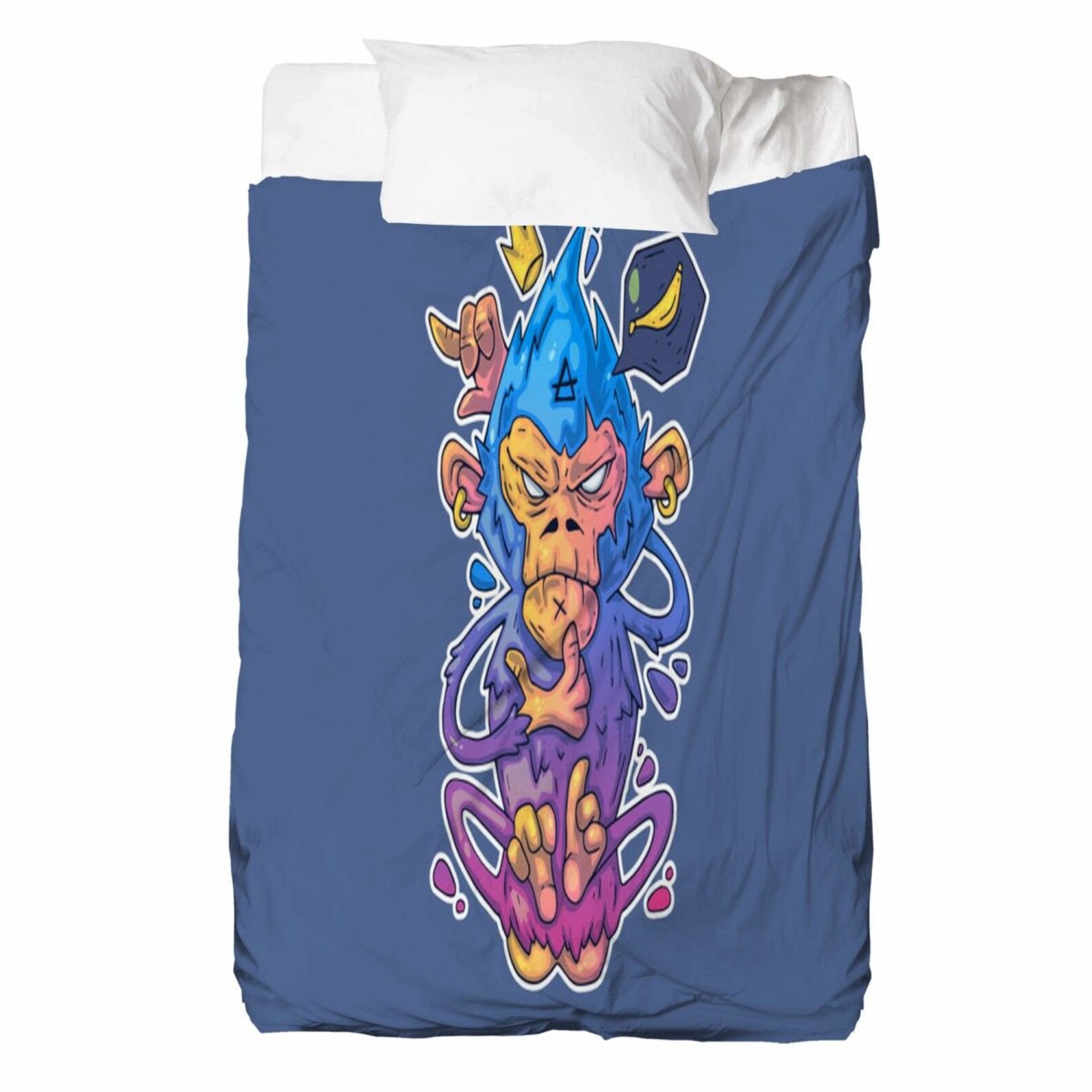 Monkey Bedding Monkey Bed Sheet Blue Monkey Cartoon Top Bed Etsy