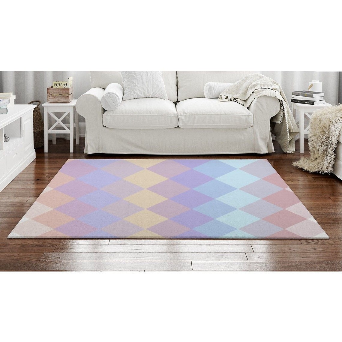 Pastel Rugs Diamond Pattern Rug Pastel Harlequin Area Rugs Etsy