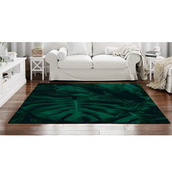 Dark Green Rugs Monstera Deliciosa Leaves Area Rug Green and Etsy