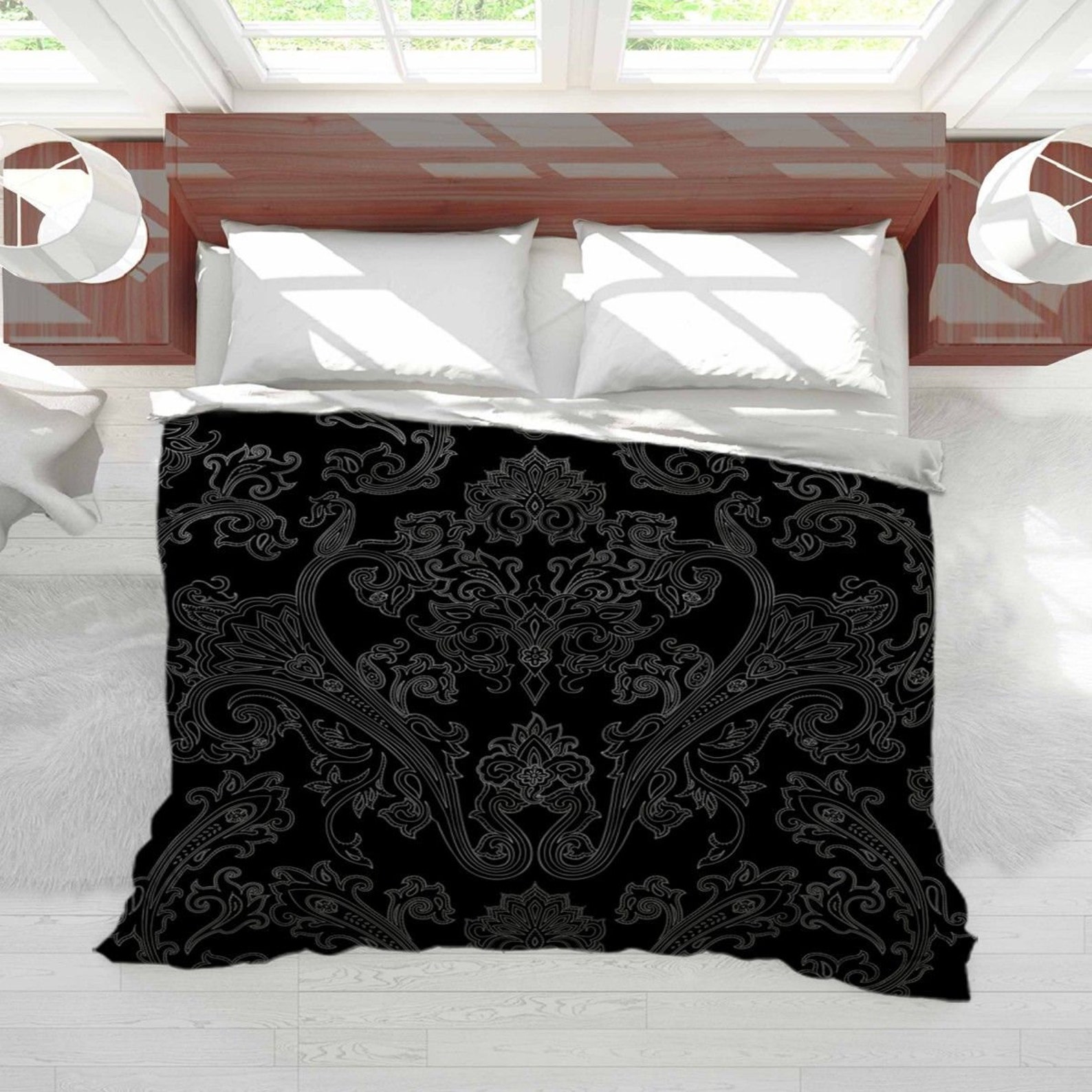 Black Damask Duvet Cover Damask Pattern Duvet Gothic Duvet Etsy