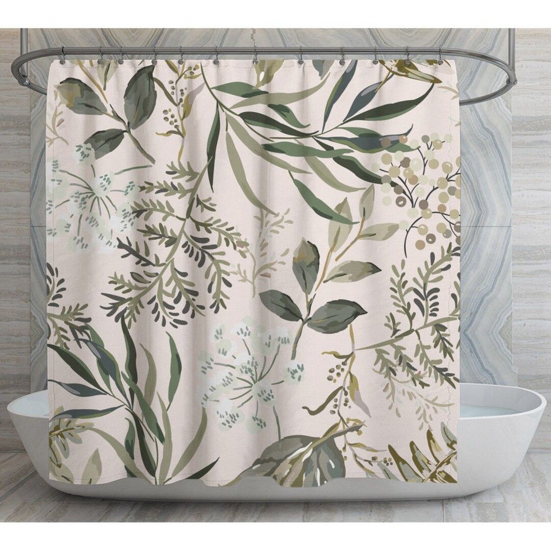 Cottage Shower Curtains Ferns and Leaves on Beige Shower Etsy
