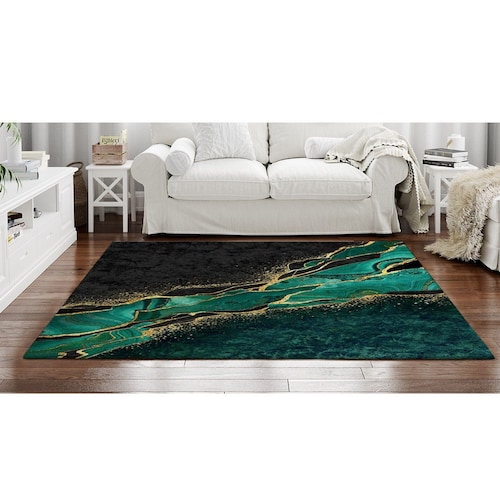 Luxurious Marble Effect Rug Green Abstract Area Rugs Emerald Etsy