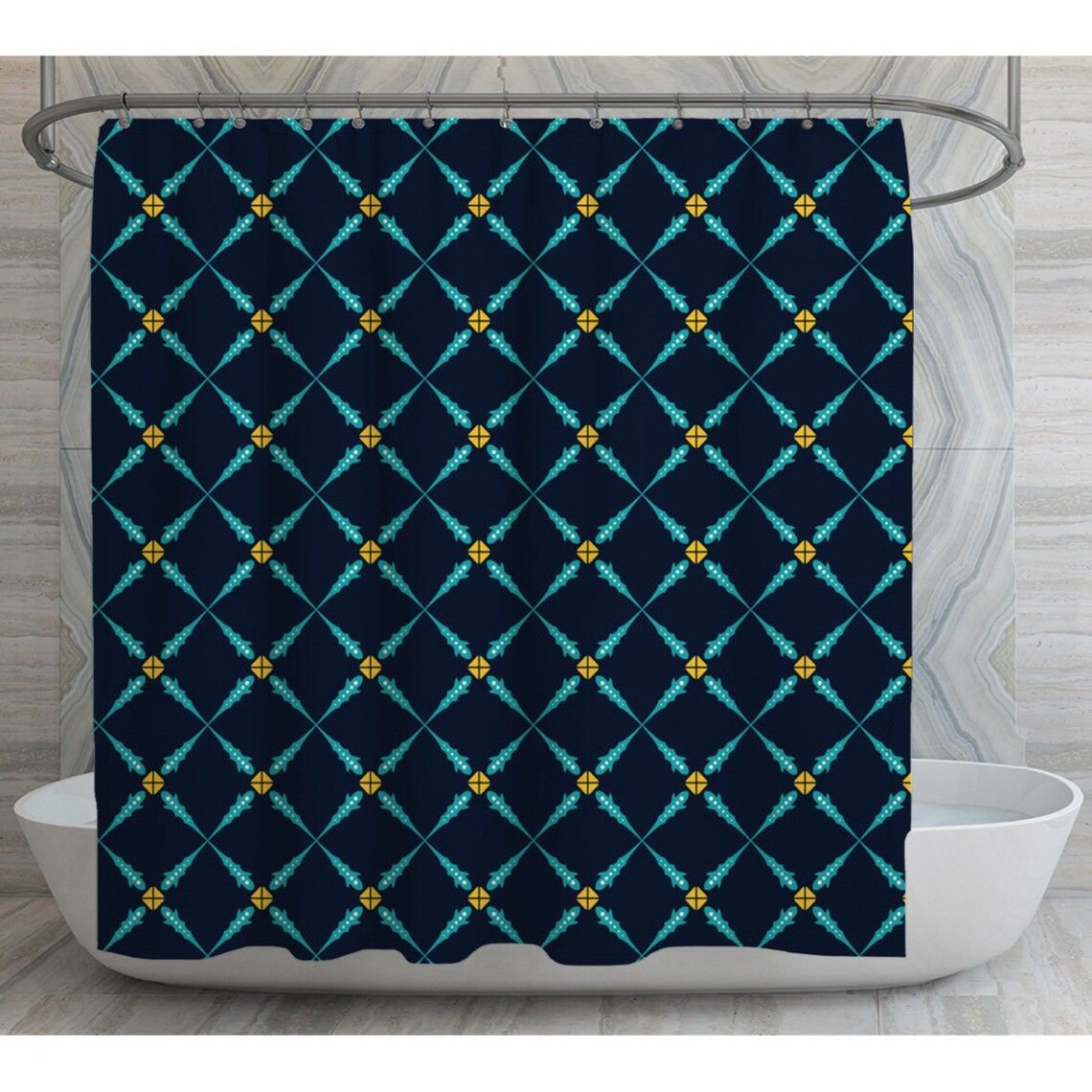 Navy and Teal Shower Curtains Geometric Shower Curtains Navy Etsy