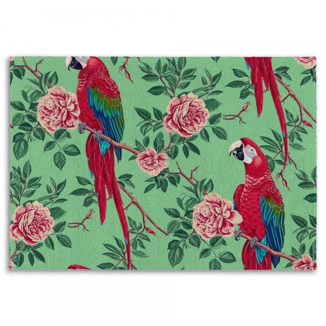 Parros Rugs Green and Red Rugs Parrot Area Rug Bird Rugs Chinoiserie Area Rug ...