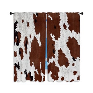 Cow Print Window Curtains Spotted Cow Skin Pattern Curtains White Brown And Black Drapes Animal Print Curtain Panel Faux Cowhide