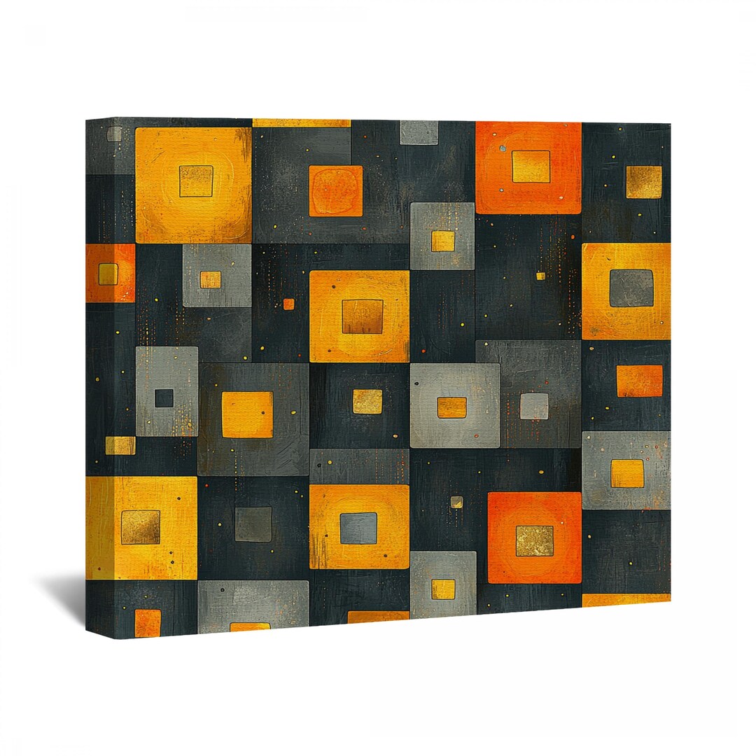 Geometric Squares Wall Art, Mid Century Modern Abstract Canvas Wrap - Etsy