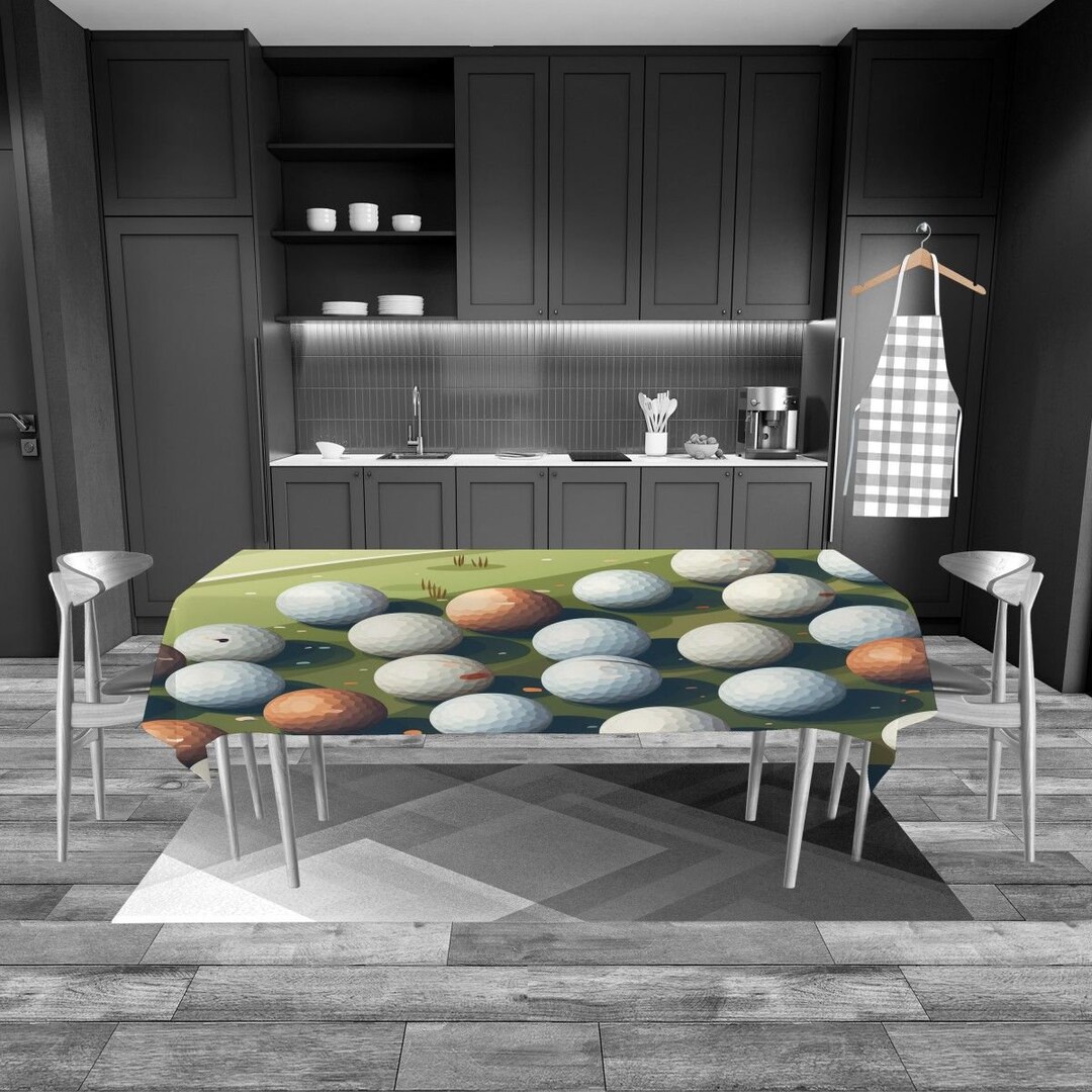 Golf Kitchen Decor Golf Ball Tablecloth Gold Ornament Etsy