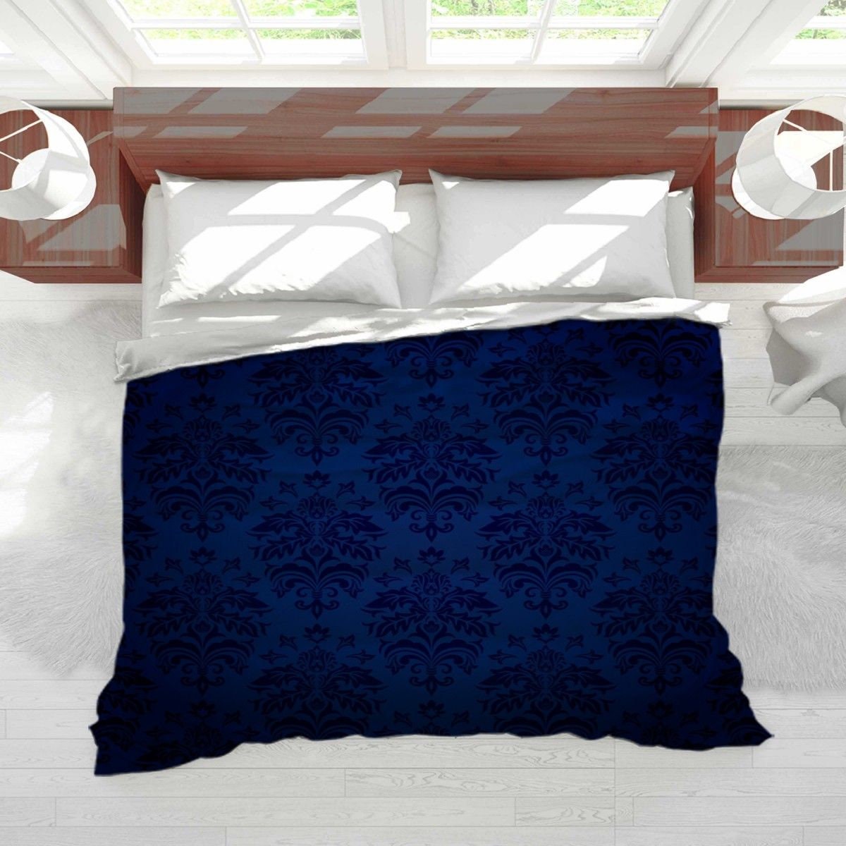 Blue Comforter Blue Damask Pattern Comforters Damask Etsy