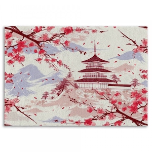 Pagodas And Cherry Blossoms Rug Chinoiserie Area Rugs White Purple And  Pink Area Rugs Pink Floral Rug Colorful Oriental Rugs