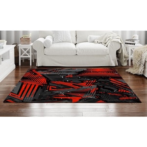 Abstract Area Rug Abstract Rugs Geometric Area Rug Urban Area Rug Black And Red Rug Customized Area Rugs Urban Abstract Art Area Rug