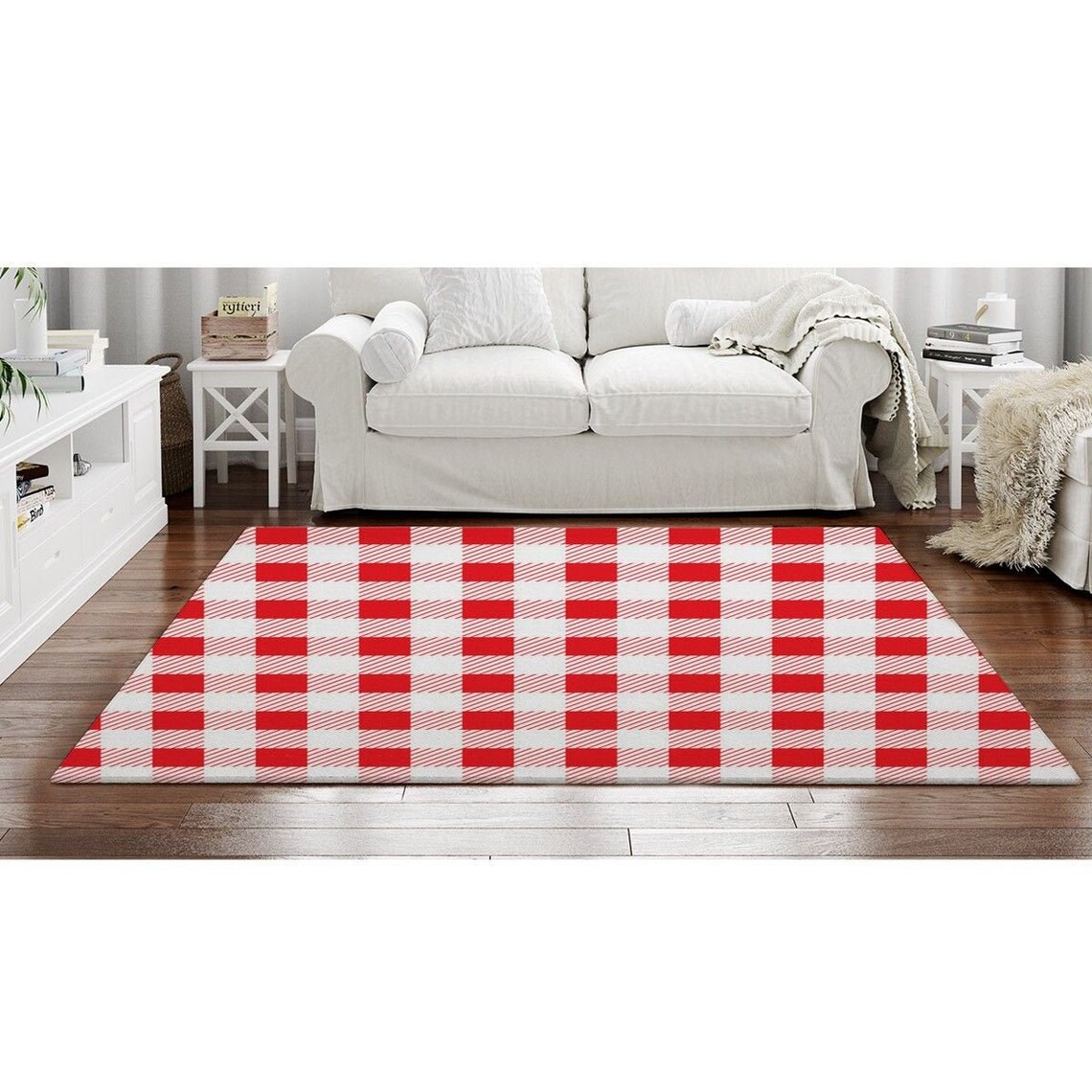Red and White Gingham Decor Area Rug Gingham Rug Red and Etsy