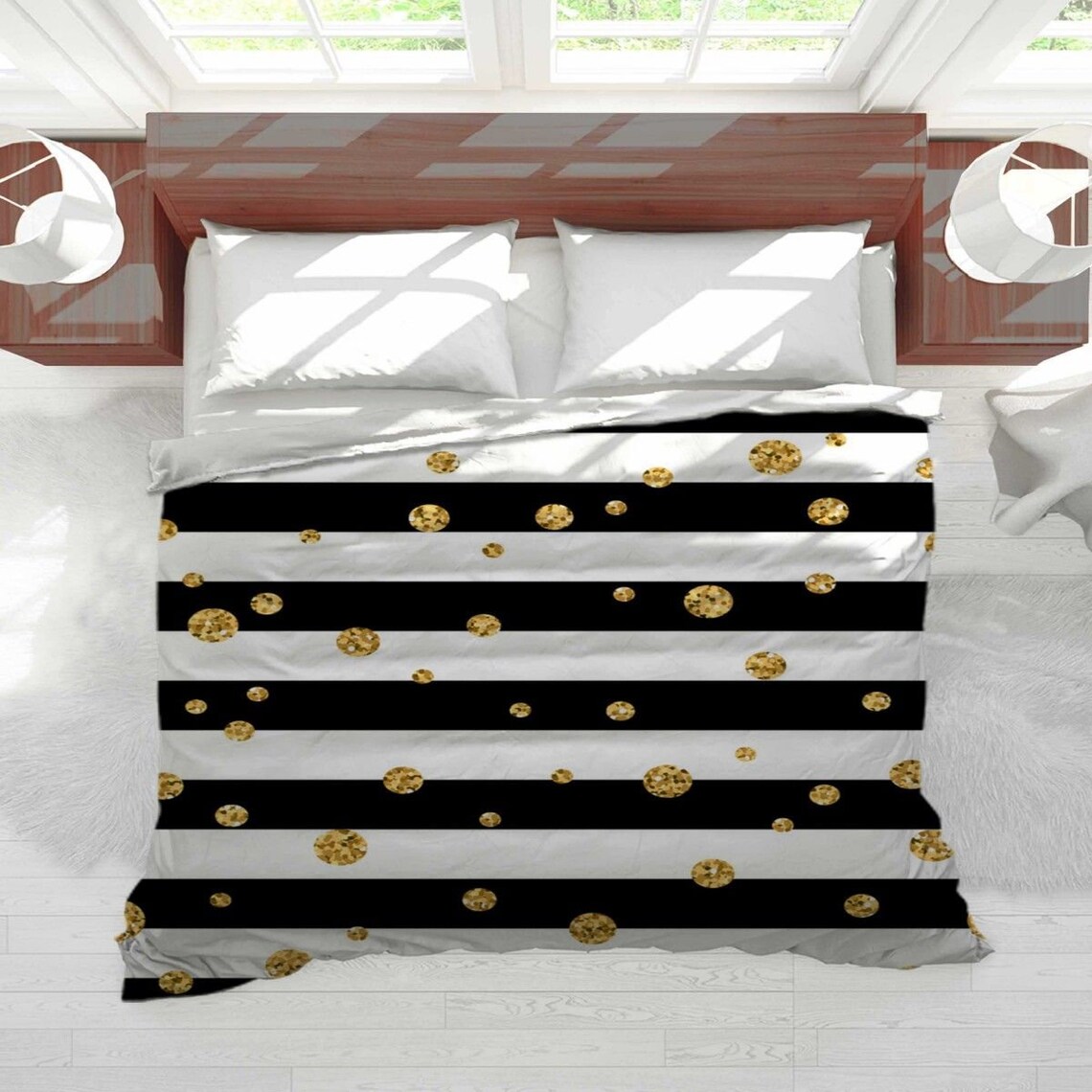 Striped Comforter Polka Dot Bedding Gold Polka Dot Etsy