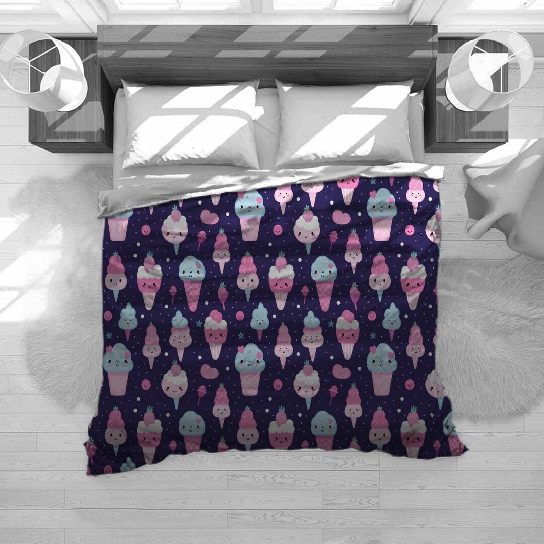 Cute Bedding, Ice Cream Bedding Set, Strawberry Comforter, Lollipop Duvet Cover, Cartoon Home