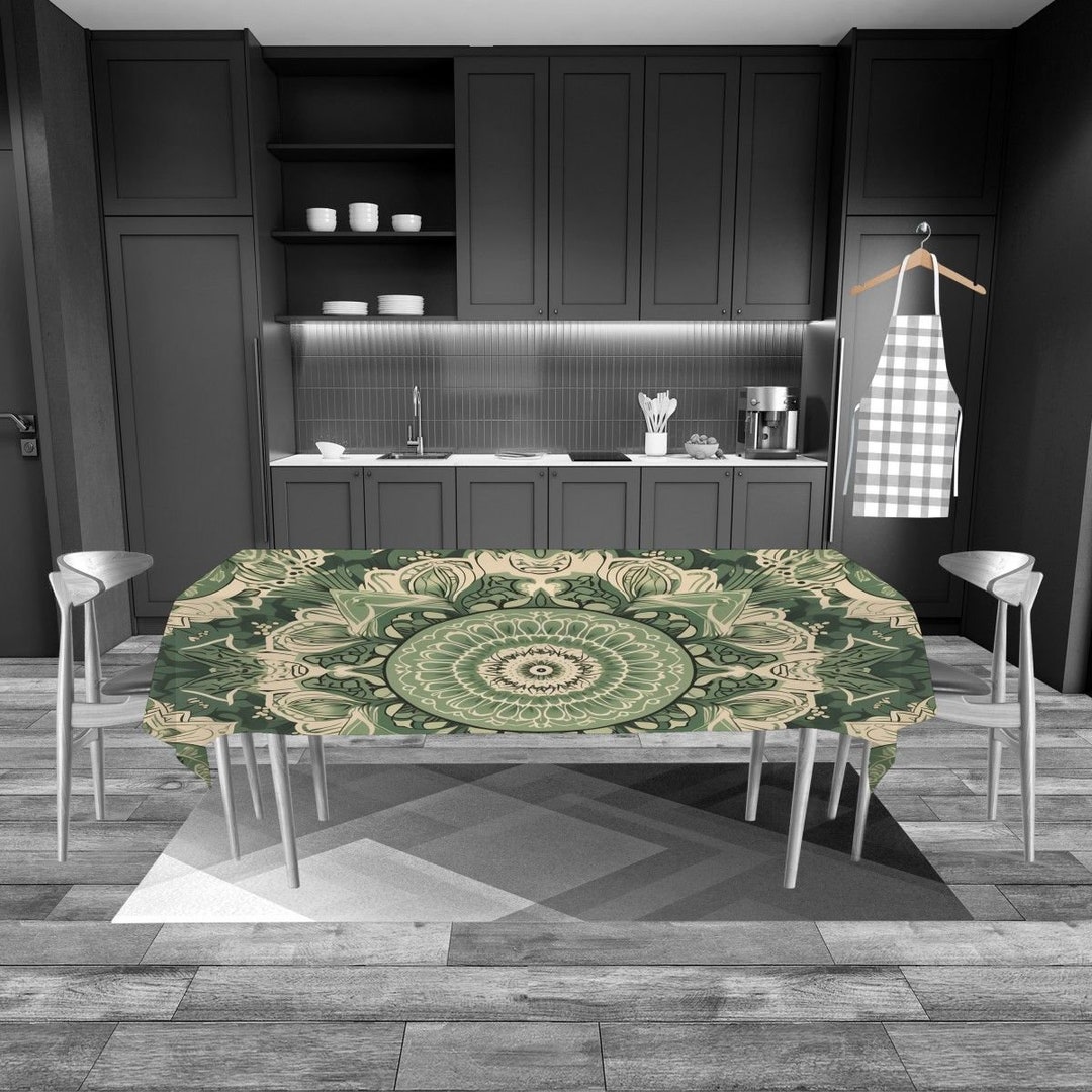 Mandala Kitchen Decor Green Mandala Tablecloth Traditional Etsy