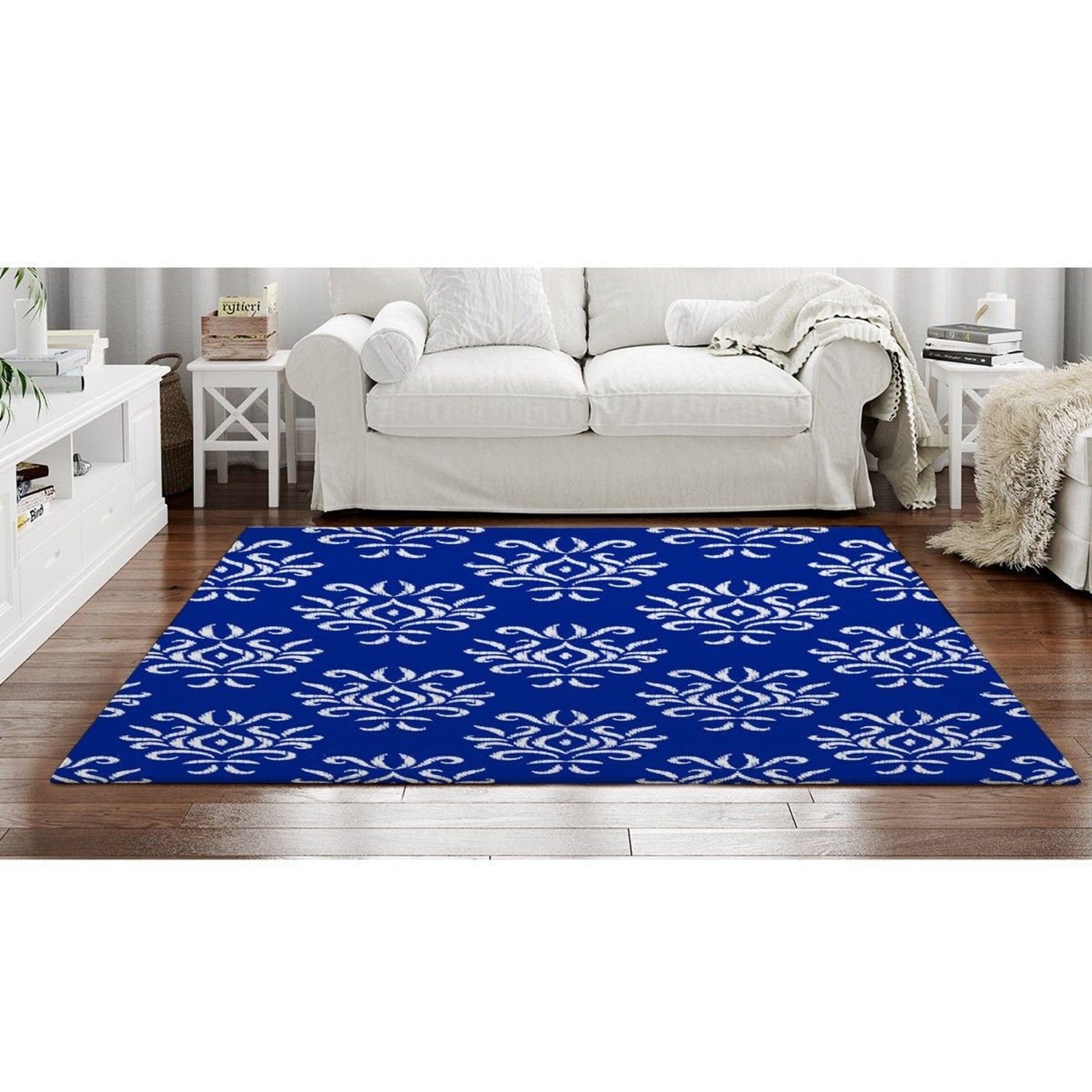 Blue And White Rugs Blue Accent Rugs Blue And White Damask Etsy