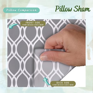May include: A gray and white pillow sham with a geometric pattern. The sham is folded in half to show the front and back sides. The text "FRONT SIDE YOUR DESIGN GOES HERE" is on the front side and the text "BACK SIDE YOUR DESIGN GOES HERE" is on the back side.