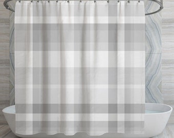 Gray Checkered Shower Curtain: Abstract Square Print, Polyester Fabric