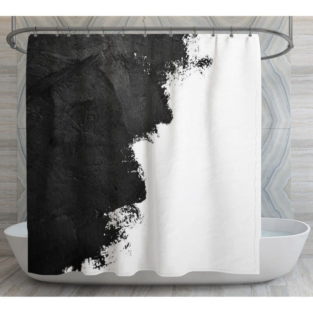 Modern Art Shower Curtains Brush Oil Paint Strokes Shower Curtain Black