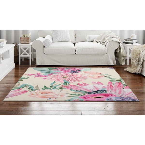 Shabby Chic Rugs Pink Floral Area Rugs Pink Protea And Roses Rug Cream And Pink Area Rugs Flower Rug Pink Cream Area Rug Floral Rug