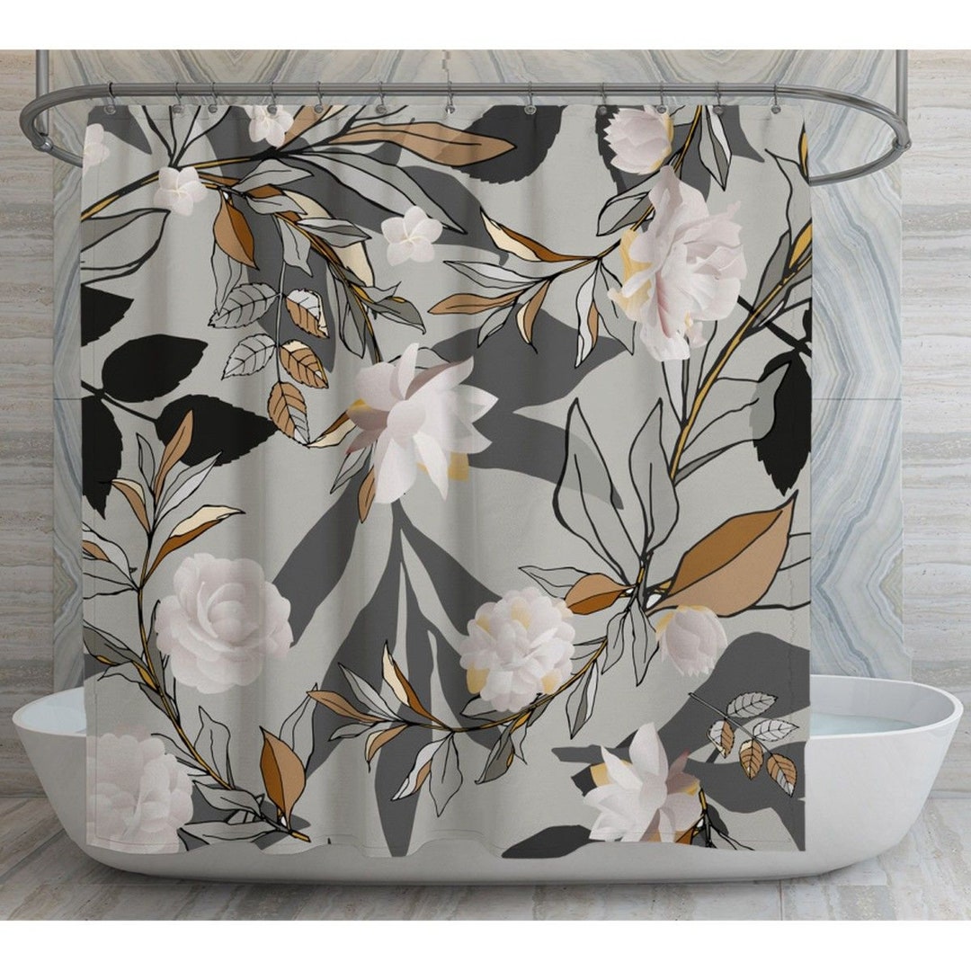 White Roses Shower Curtains Floral Shower Curtain Botanical Bathroom