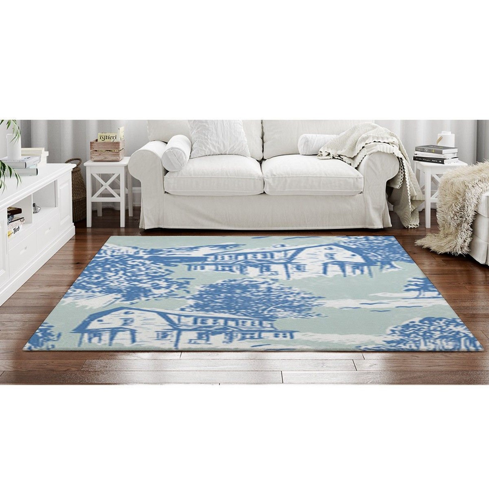 Blue Toile Rugs Toile Pattern Rugs Toile Area Rugs Blue and Etsy UK