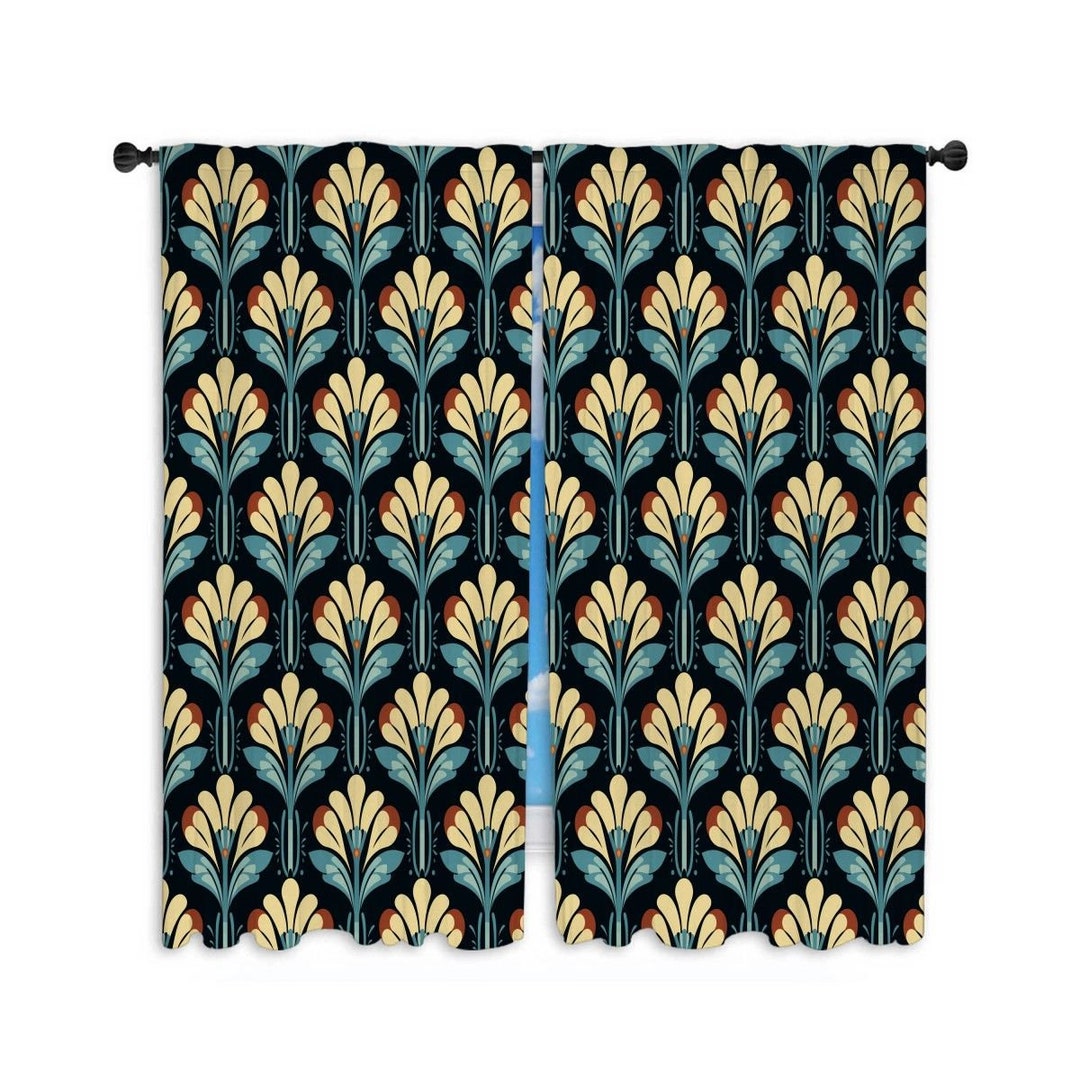 Nouveau Floral Window Curtain Vintage Curtains Eclectic Etsy