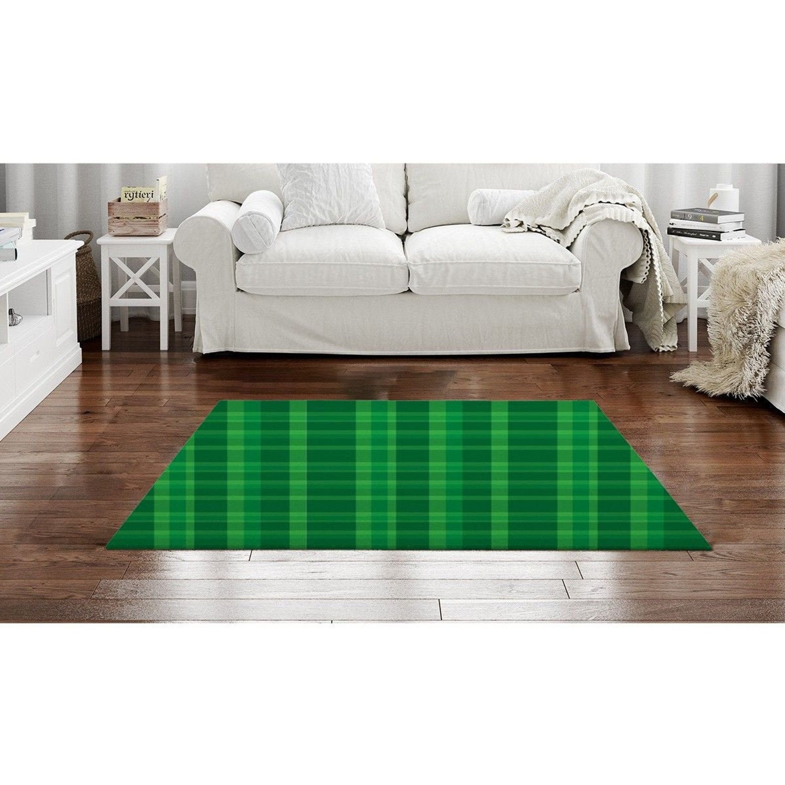 Green Rugs Green Area Rug Green Plaid Area Rugs Plaid Etsy