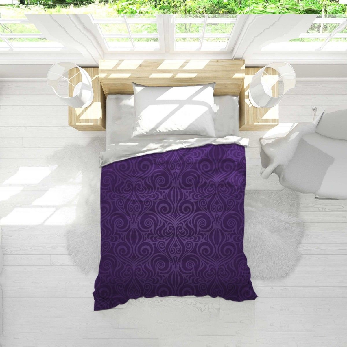 Purple Comforter Damask Bedding Purple Damask Comforter Etsy