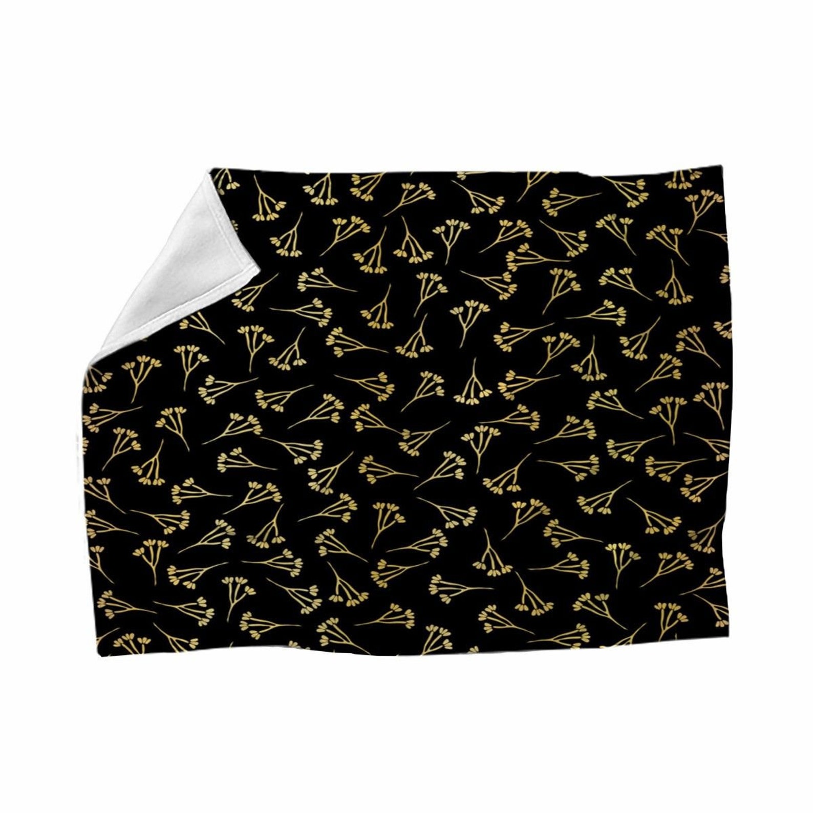 Black And Gold Ditsy Blankets Ditsy Pattern Fleece Blanket Etsy