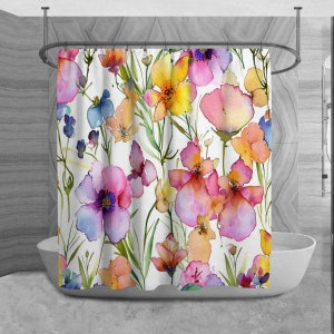 Wildflower Shower Curtains  Watercolor Orchid Flowers  Shower Curtain Colorful Shower Curtains Floral Shower Curtain Botanical Bath