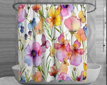 Wildflower Shower Curtains  Watercolor Orchid Flowers  Shower Curtain Colorful Shower Curtains Floral Shower Curtain Botanical Bath