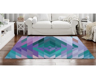 Abstract Diamond Area Rug: Purple, Teal Ombre Geometric Rug