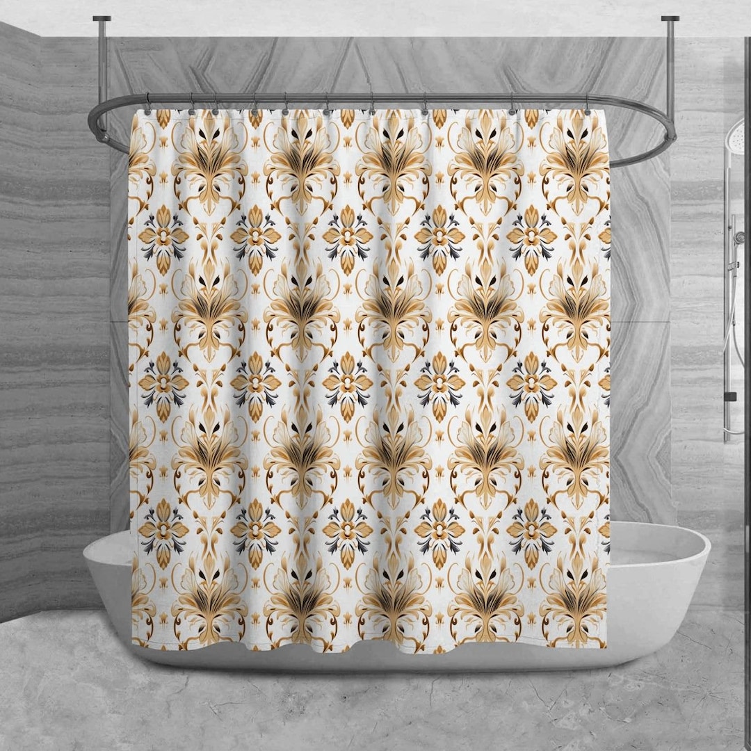 Baroque Shower Curtain, French Country Bathroom Decor, Damask Bath Decor, Floral Bathroom