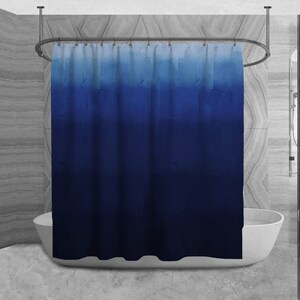 Blue Ombre Shower Curtain: Navy Gradient, Striped Bath Decor