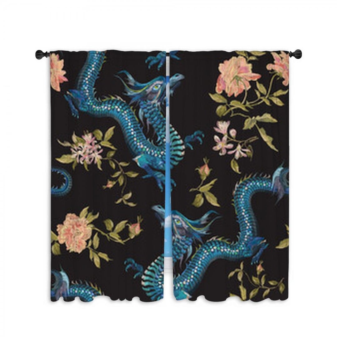 Asian Floral Dragon Curtains: Oriental Style Drapes, Custom Size - Etsy