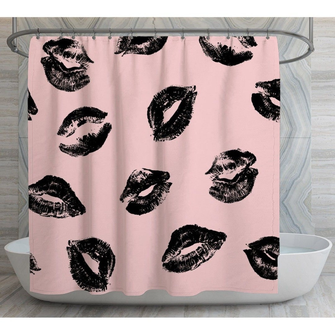 Pink and Black Shower Curtain Pink Bathroom Decor Lips Bath Decor Lips