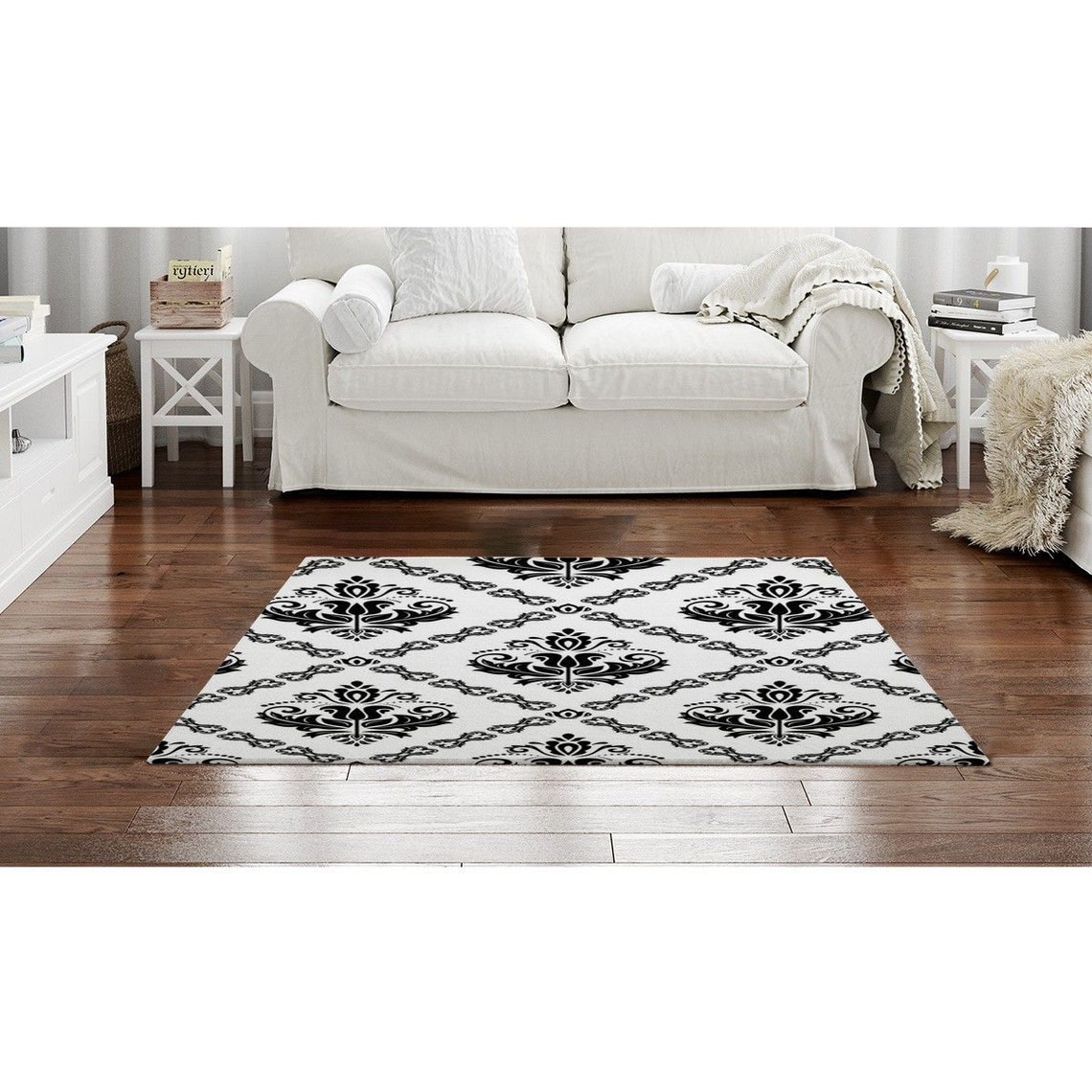 Black and white damask rugs damask pattern rugs damask area Etsy