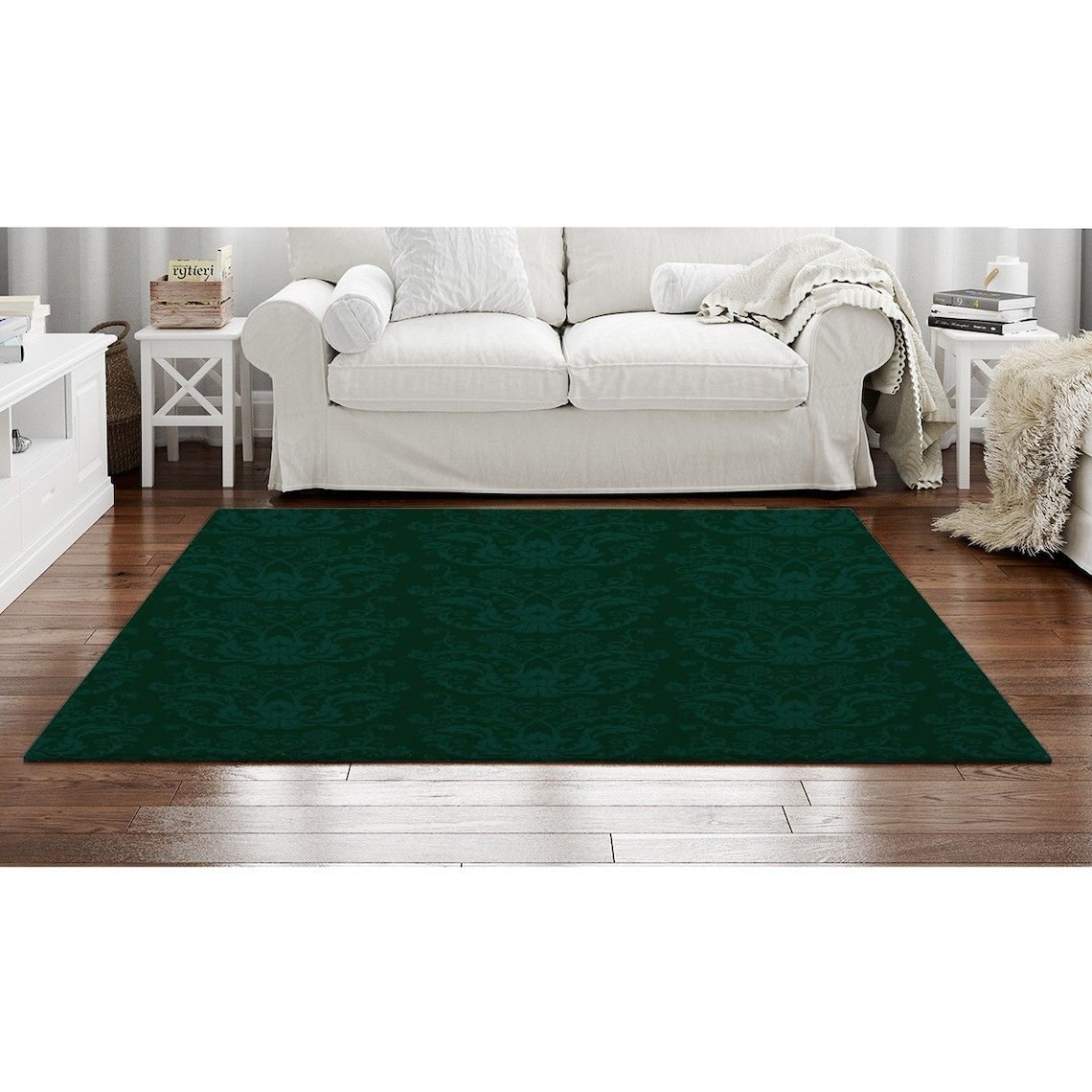 Emerald Green Rugs Dark Green Rug Emerald Green Damask Area Etsy