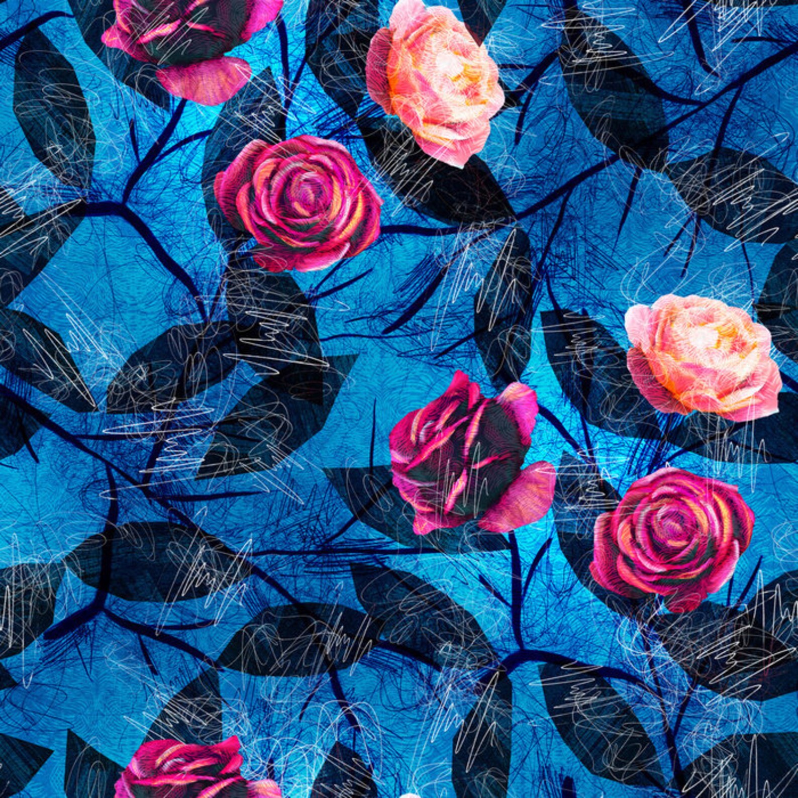 Blue and Pink Floral Round Rug Blue and Pink Rug Blue Round Etsy