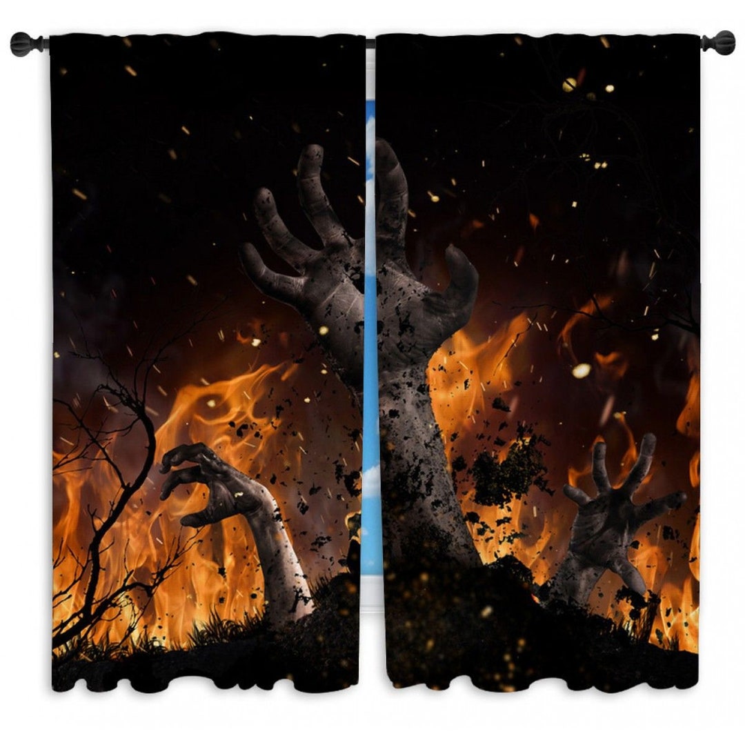 Zombie Hand Window Zombie Hands Halloween Curtains: Gothic Graveyard Window Panels - Etsy
