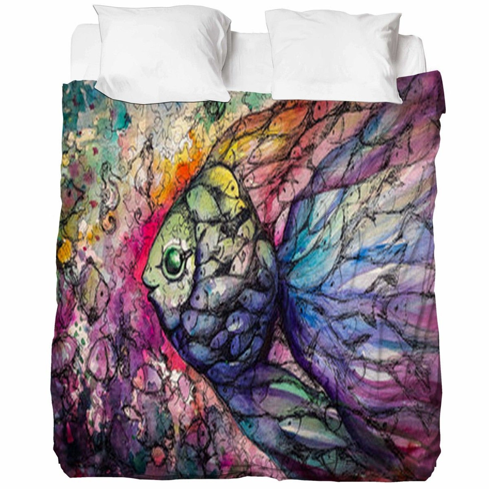 Fish Bed Sheets Fish Flat Sheet Fish Bedding Abstract Fish Etsy