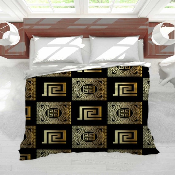 Black and Gold Greek Key Comforter Greek Key Pattern Etsy