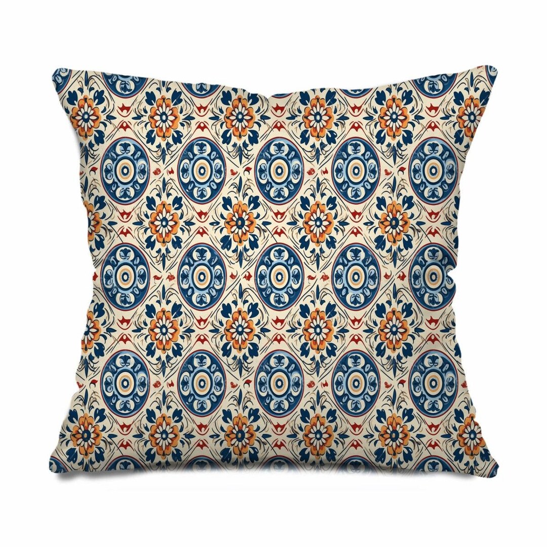 Spanish Throw Pillow Spain Pillow Sham Blue Beige Pillowcase Etsy