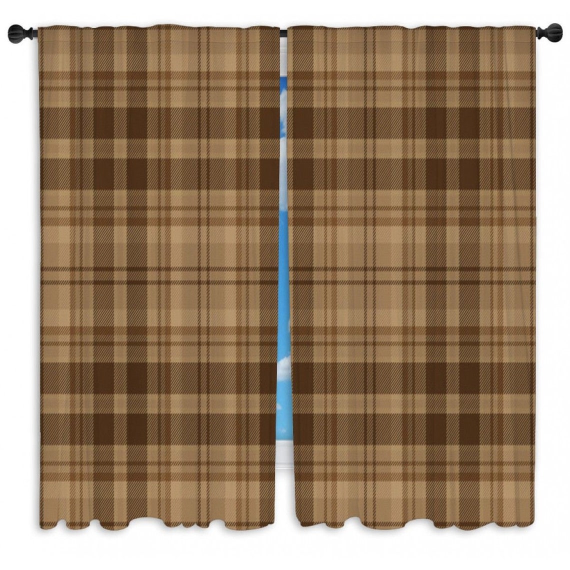 Braune Fenster vorhänge braun karierte Muster Drapes Etsy
