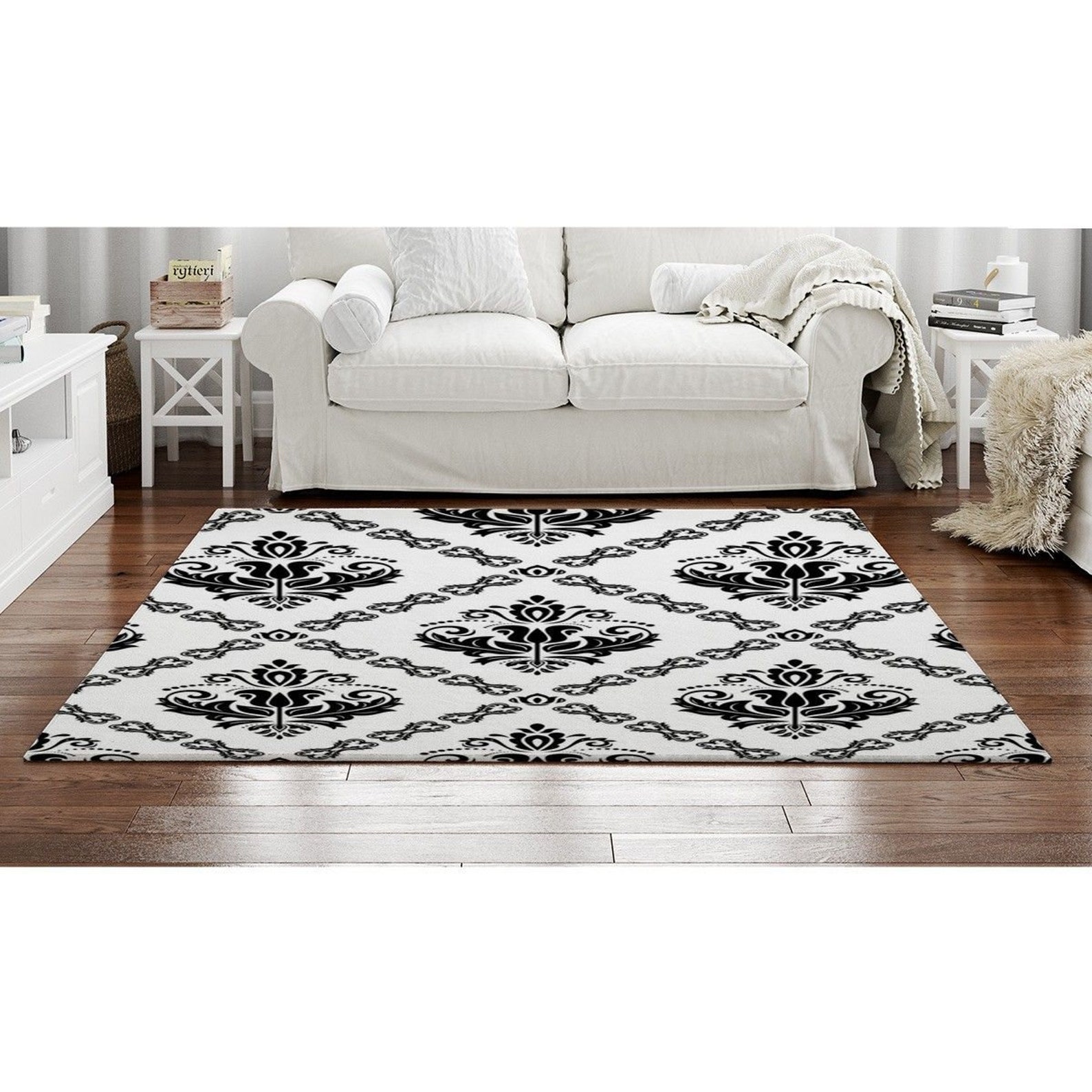 Black and white damask rugs damask pattern rugs damask area Etsy