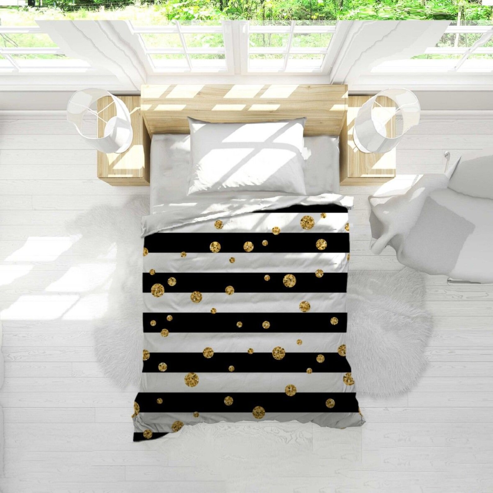 Striped Comforter Polka Dot Bedding Gold Polka Dot Etsy